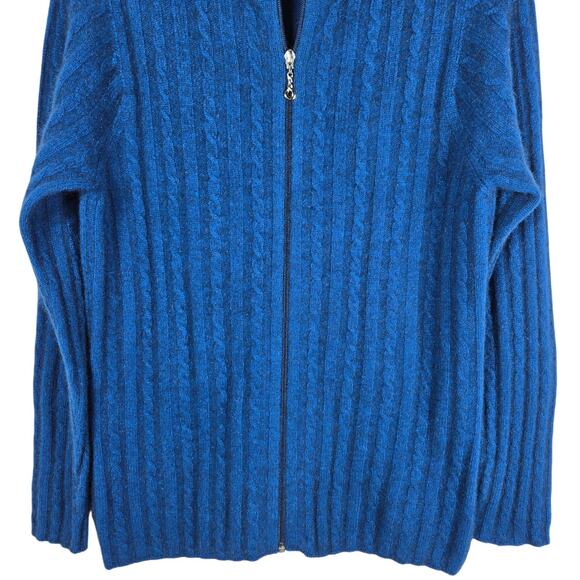 Zinity Sweater Womens Medium Blue Full Zip Cable Knit Possum Merino Made in NZ - Picture 4 of 11
